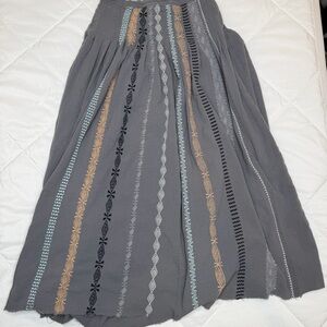 Free People FP One Kantha Embroidered Boho Cottagecore Womens XS Grey Maxi Skirt